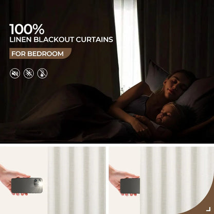 Linen Blackout Curtains, Pinch Pleat Drapes, Room Darkening Thermal Insulated for Living Room (Pack of 2 pcs)