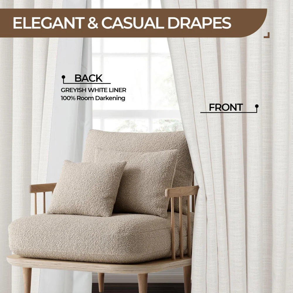 Linen Blackout Curtains, Pinch Pleat Drapes, Room Darkening Thermal Insulated for Living Room (Pack of 2 pcs)