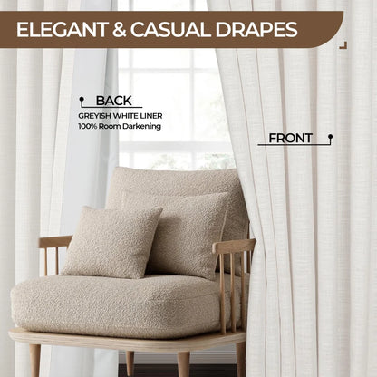 Linen Blackout Curtains, Pinch Pleat Drapes, Room Darkening Thermal Insulated for Living Room (Pack of 2 pcs)