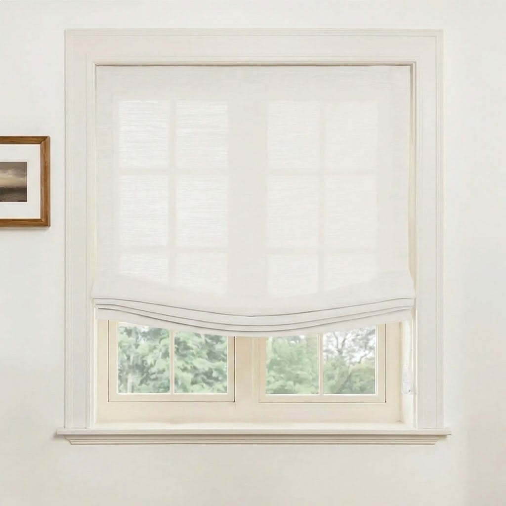 Rowan 30% Natural Linen Relaxed Roman Shade, Custom Cordless & Loop Cord Lift