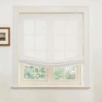 Rowan 30% Natural Linen Relaxed Roman Shade, Custom Cordless & Loop Cord Lift