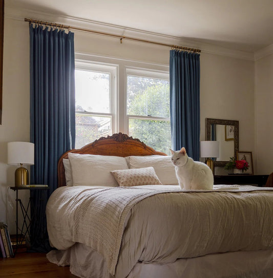 Navy Blue Linen Curtains in the Bedroom