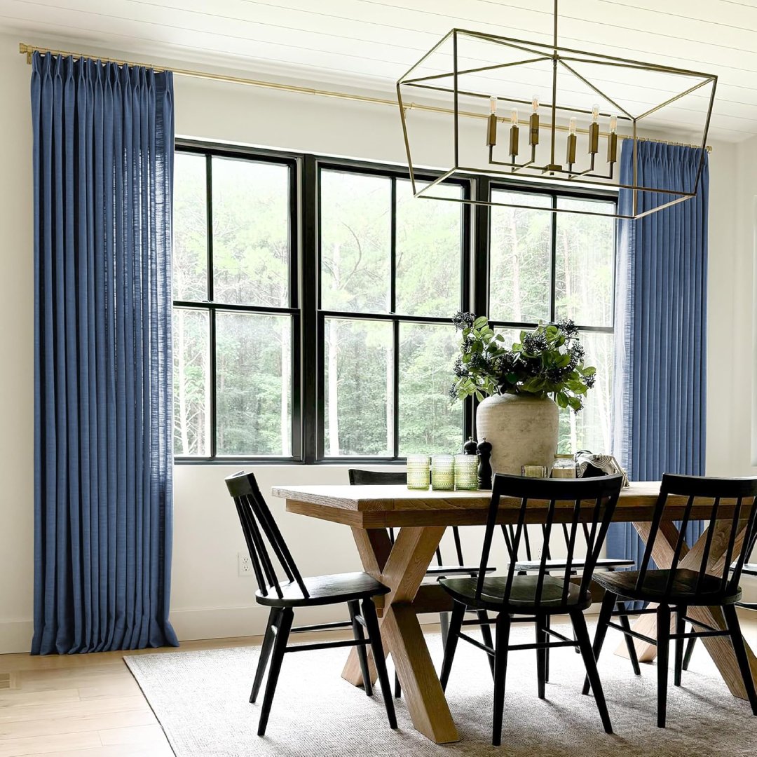 Navy Blue Linen Curtains in the Dining Room