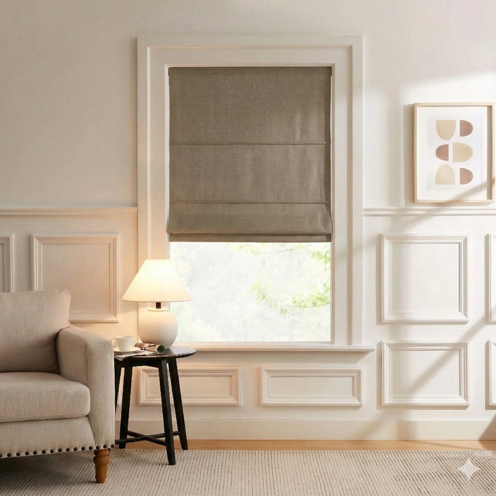 Harper Custom Linen Roman Shades, Motorized & Cordless Options