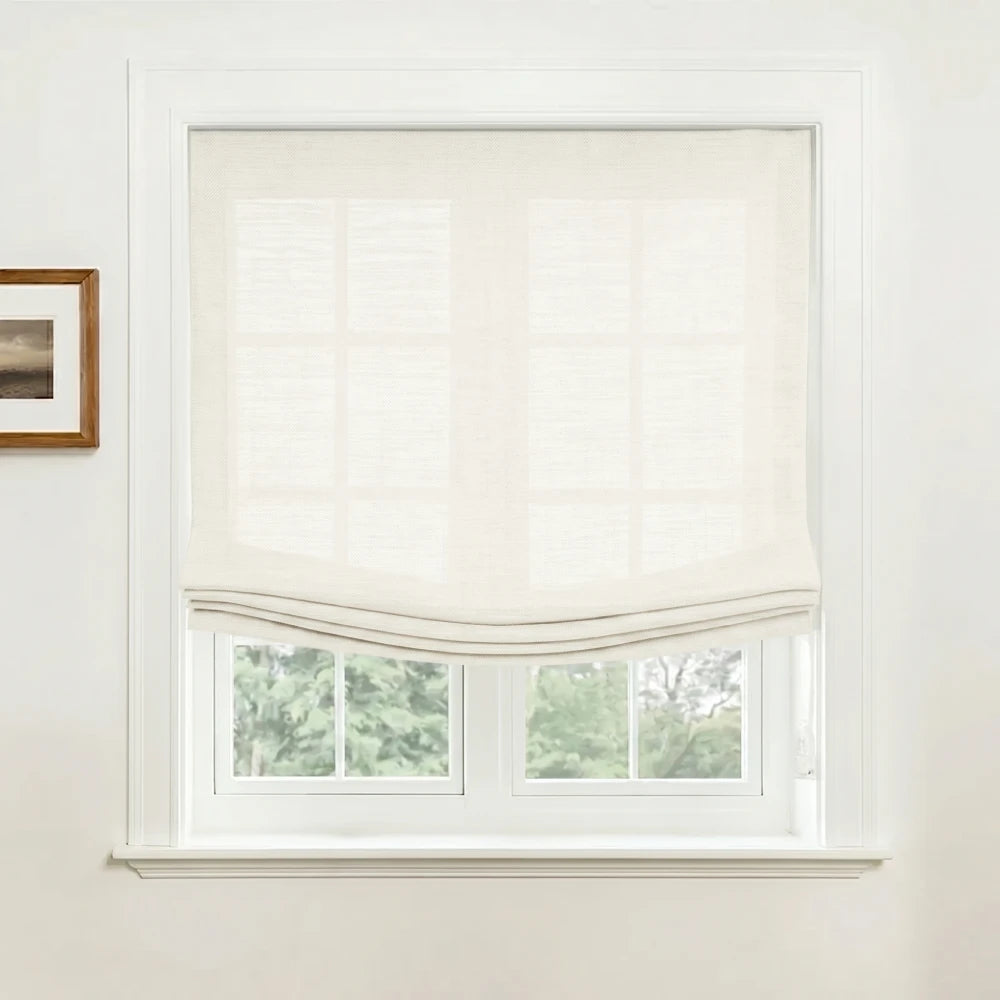 Rowan Custom Natural Linen Relaxed Roman Shades