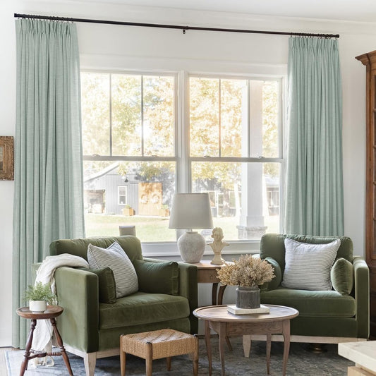 Blue Linen Curtains-Pale Blue Aqua Curtains in living room, pinch pleat curtains