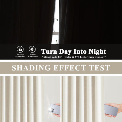 Linen Blackout Curtains, 40“W Natural Thermal Pinch Pleated Drapes (Pack of 2)
