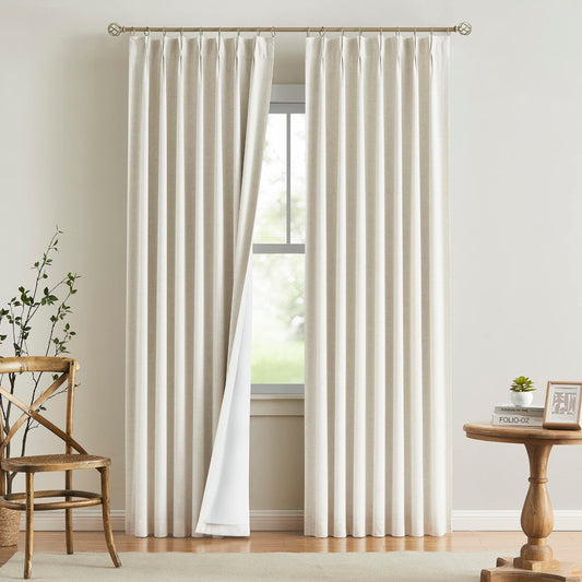 Linen Blackout Curtains, 40“W Natural Thermal Pinch Pleated Drapes (Pack of 2)