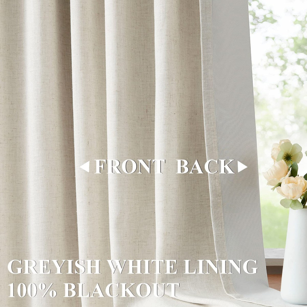 Linen Blackout Curtains, 40“W Natural Thermal Pinch Pleated Drapes (Pack of 2)