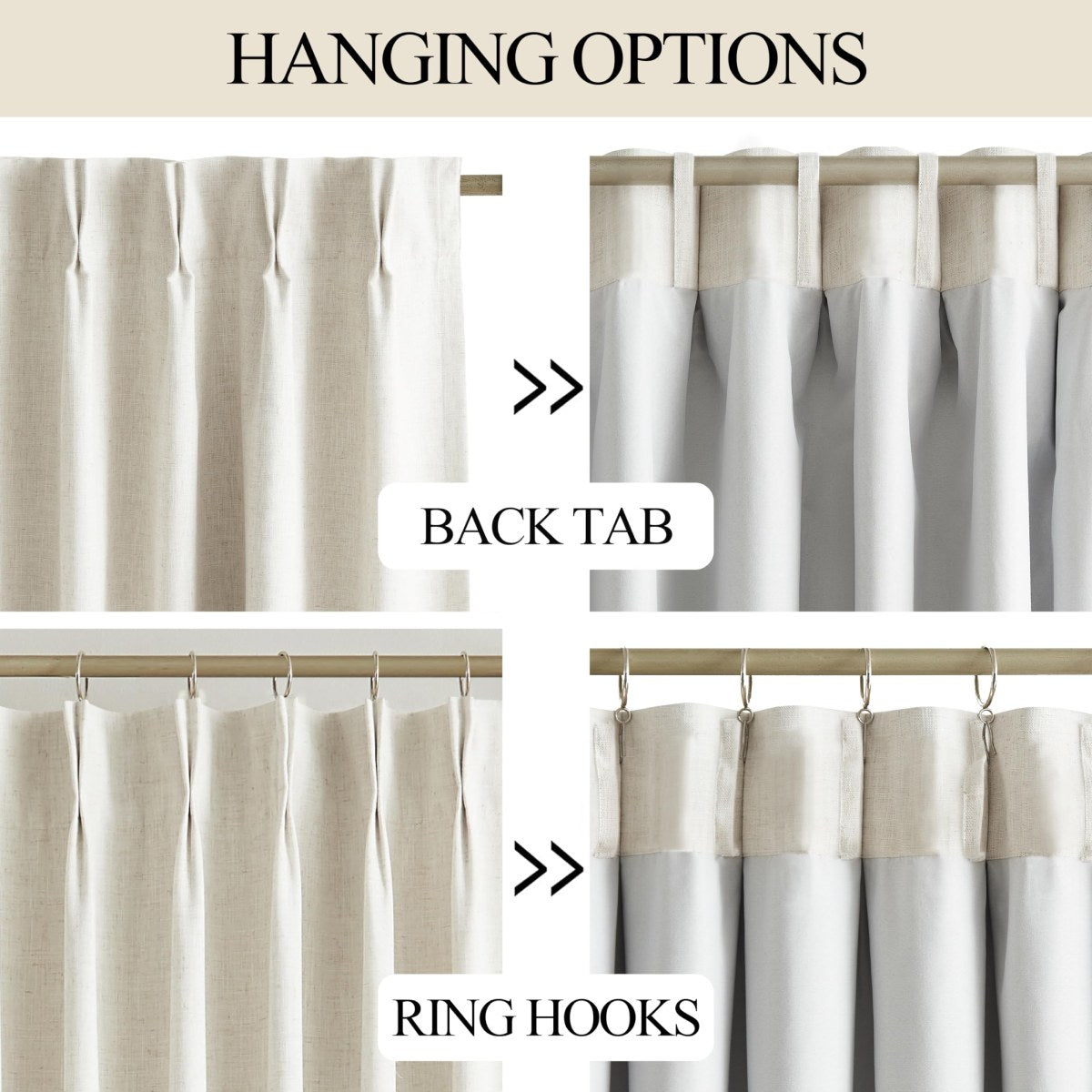 Linen Blackout Curtains, 40“W Natural Thermal Pinch Pleated Drapes (Pack of 2)