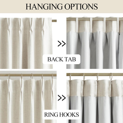 Linen Blackout Curtains, 40“W Natural Thermal Pinch Pleated Drapes (Pack of 2)