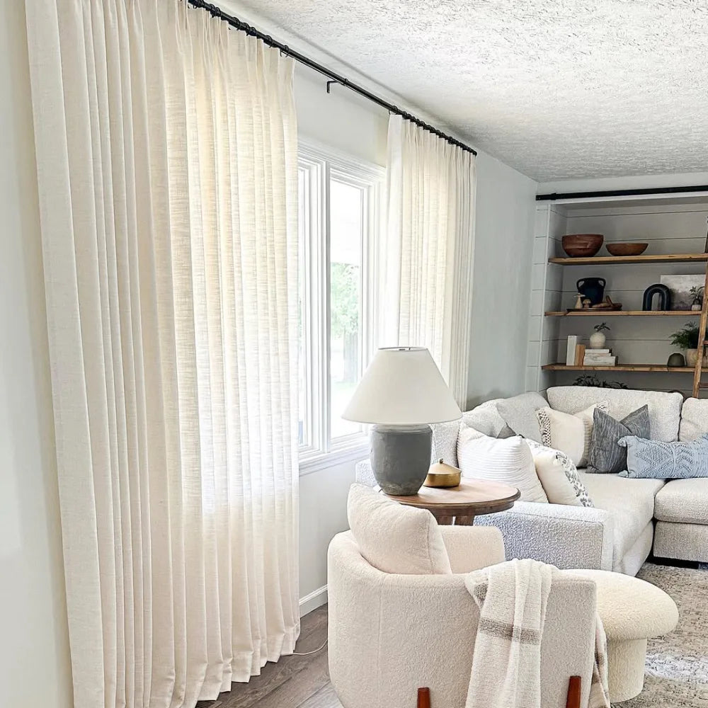Premium Light Filtering Linen Curtains, Double Pinch Pleats (Set of 2)