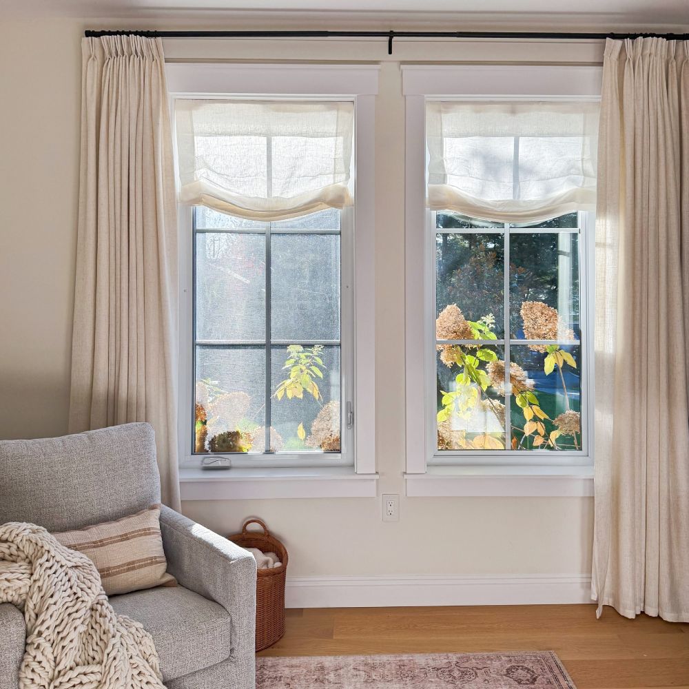 Rowan 30% Natural Linen Relaxed Roman Shade, Custom Cordless & Loop Cord Lift