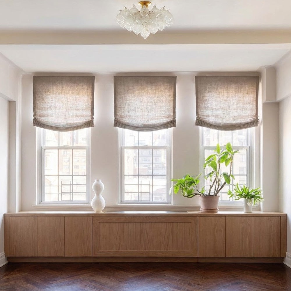 Rowan 30% Natural Linen Relaxed Roman Shade, Custom Cordless & Loop Cord Lift