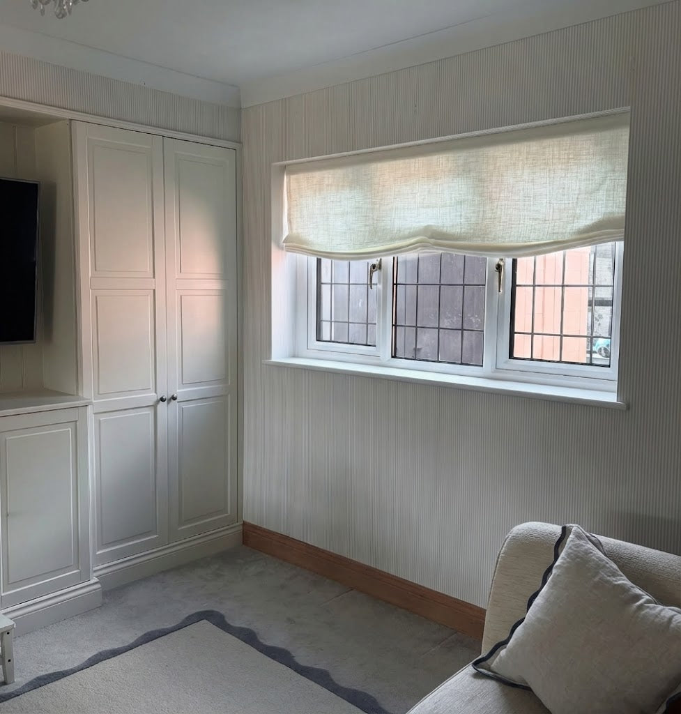 Rowan 30% Natural Linen Relaxed Roman Shade, Custom Cordless & Loop Cord Lift