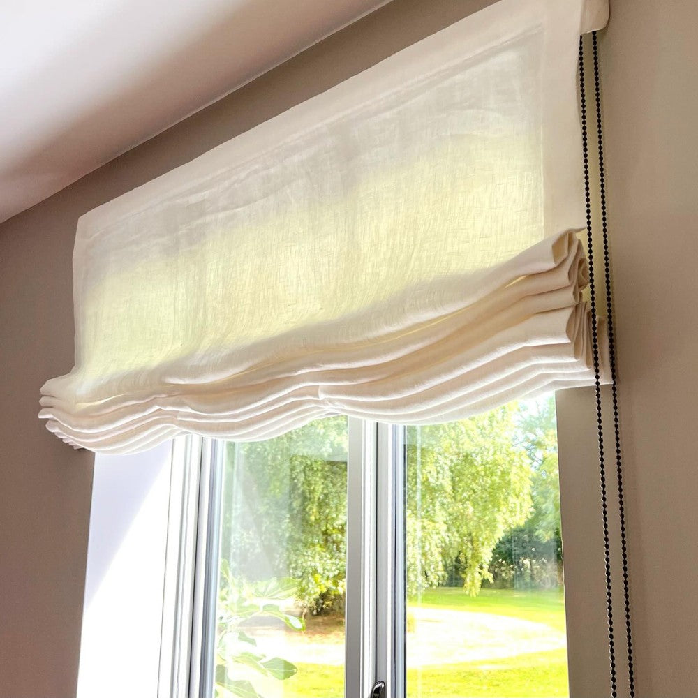 Rowan 30% Natural Linen Relaxed Roman Shade, Custom Cordless & Loop Cord Lift