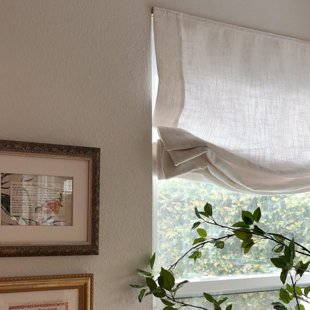Rowan 30% Natural Linen Relaxed Roman Shade, Custom Cordless & Loop Cord Lift