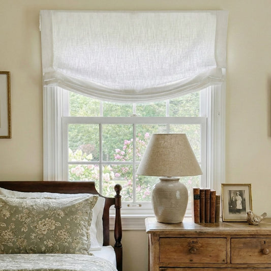 Rowan 30% Natural Linen Relaxed Roman Shade, Custom Cordless & Loop Cord Lift