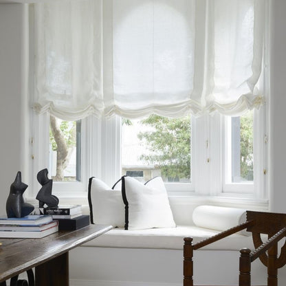 Rowan 30% Natural Linen Relaxed Roman Shade, Custom Cordless & Loop Cord Lift