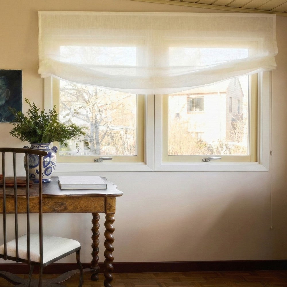 Rowan 30% Natural Linen Relaxed Roman Shade, Custom Cordless & Loop Cord Lift