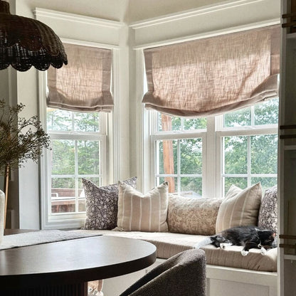 Rowan 30% Natural Linen Relaxed Roman Shade, Custom Cordless & Loop Cord Lift