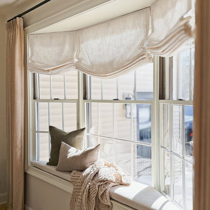 Rowan 30% Natural Linen Relaxed Roman Shade, Custom Cordless & Loop Cord Lift