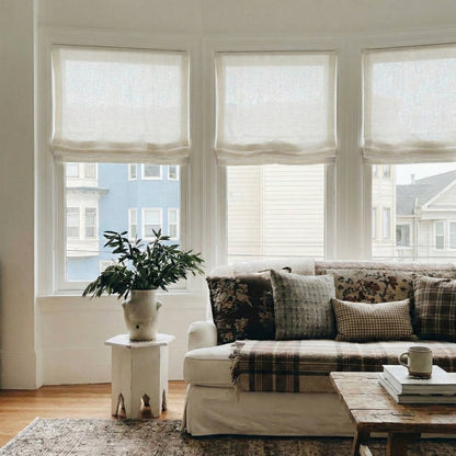 Rowan 30% Natural Linen Roman Shade - Loop Cord Lift