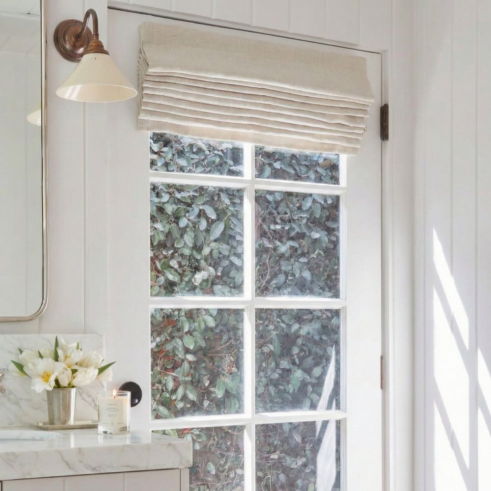 Rowan 30% Natural Linen Roman Shade - Loop Cord Lift