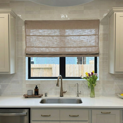 Rowan 30% Natural Linen Roman Shade - Loop Cord Lift