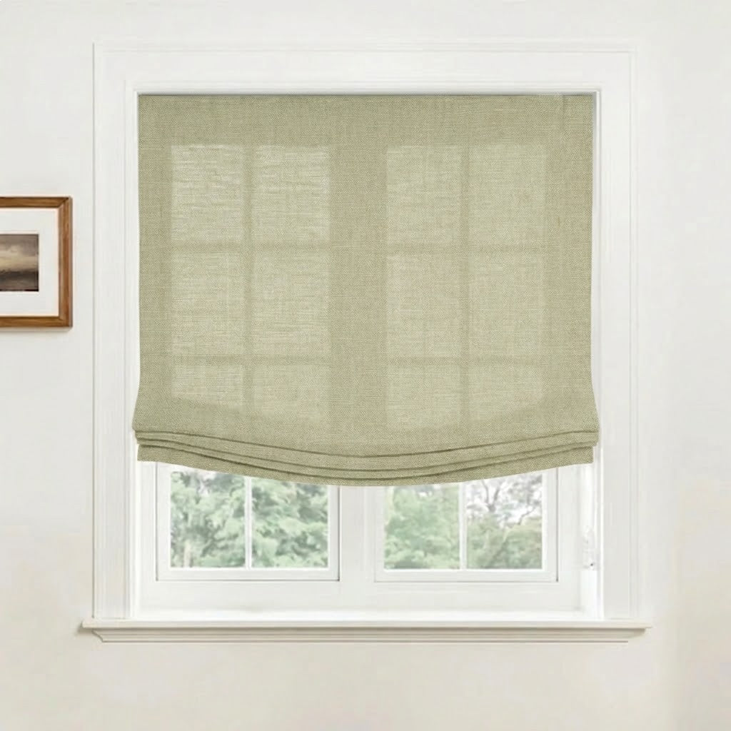Rowan 30% Natural Linen Relaxed Roman Shade, Custom Cordless & Loop Cord Lift