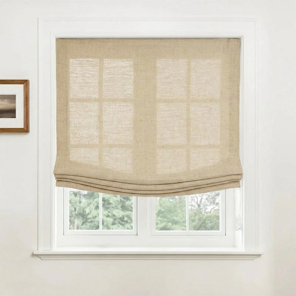Rowan 30% Natural Linen Relaxed Roman Shade, Custom Cordless & Loop Cord Lift
