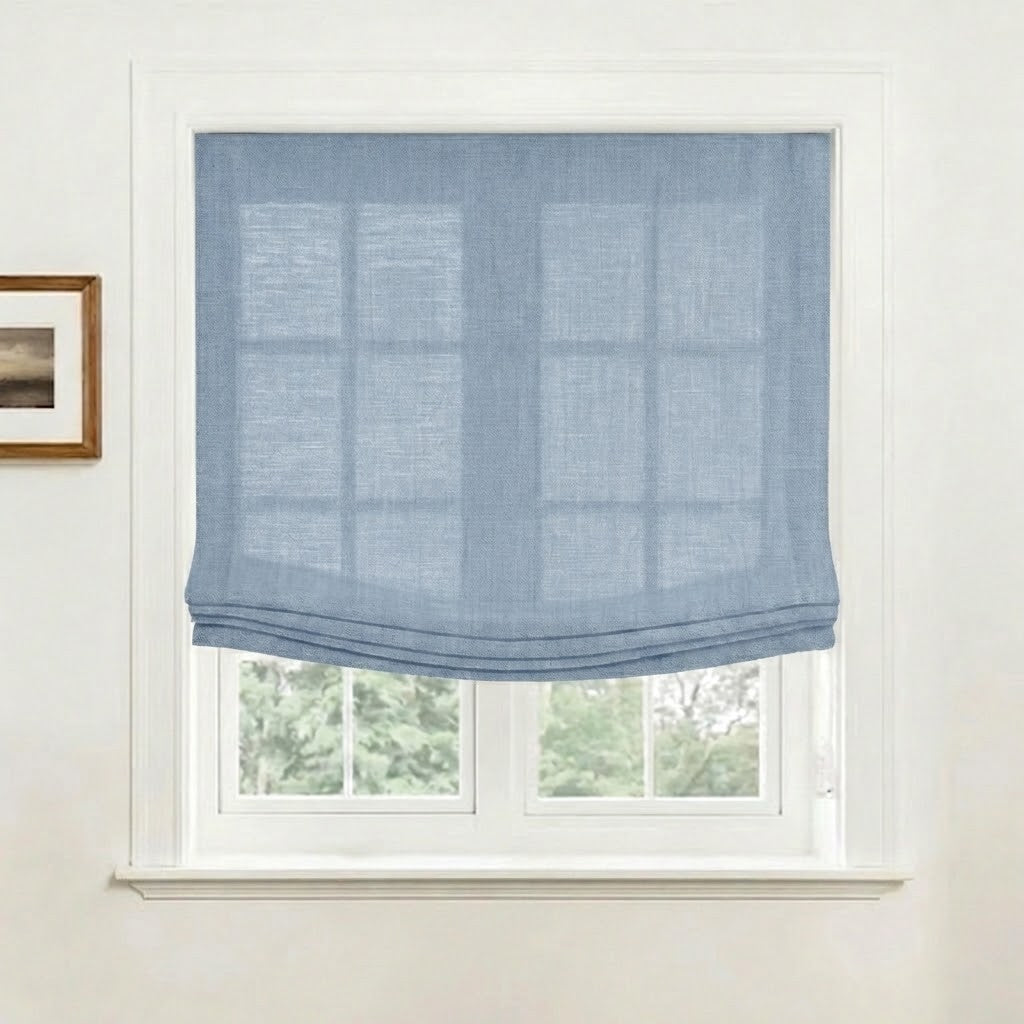 Rowan 30% Natural Linen Relaxed Roman Shade, Custom Cordless & Loop Cord Lift