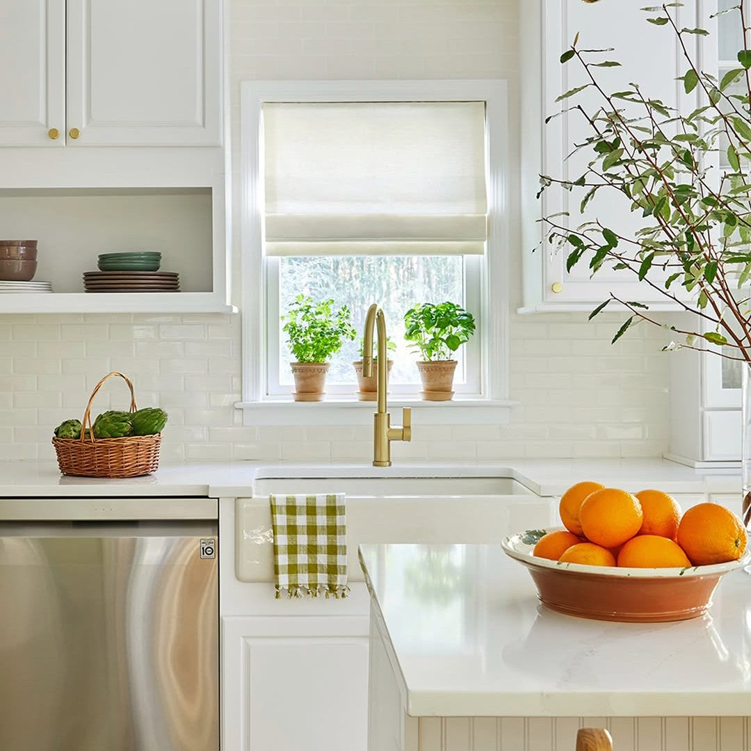 Harper Custom Linen Roman Shades, Motorized & Cordless Options