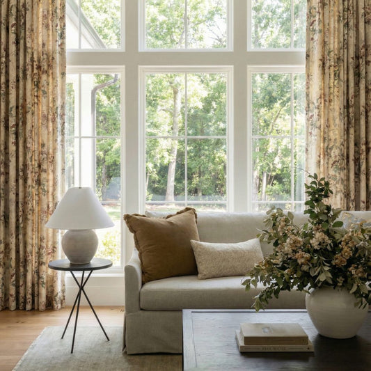 English Rose & Peony Floral Linen Curtains - Custom Romantic Botanical Drapes