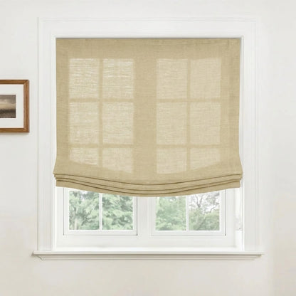 Rowan 30% Natural Linen Relaxed Roman Shade, Custom Cordless & Loop Cord Lift