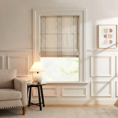 Custom Wool Blend Striped Roman Shades - The Artisan Vine Collection