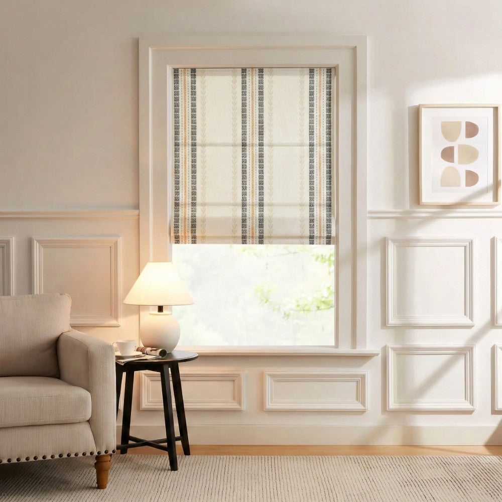 Custom Wool Blend Striped Roman Shades - The Artisan Vine Collection