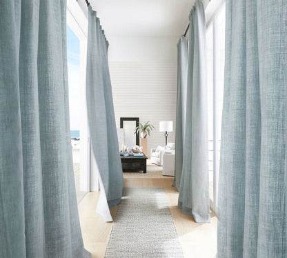Blue Chambray Belgian Linen Unlined Curtain - Classic Textured Light Filtering