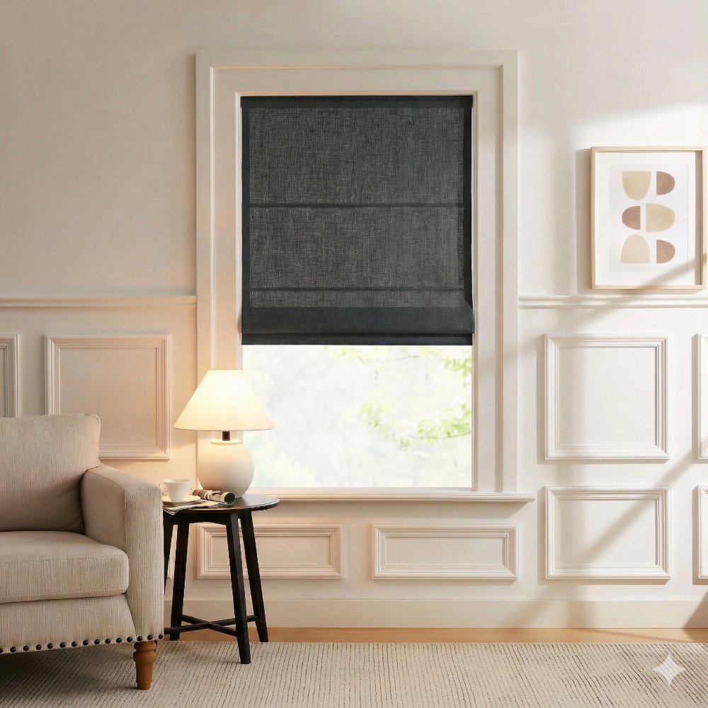Harper Custom Linen Roman Shades, Motorized & Cordless Options