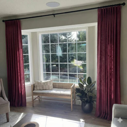 Classic Burgundy Red linen blackout curtains with custom thermal lining