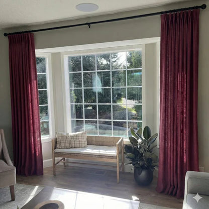 Classic Burgundy Red linen blackout curtains with custom thermal lining