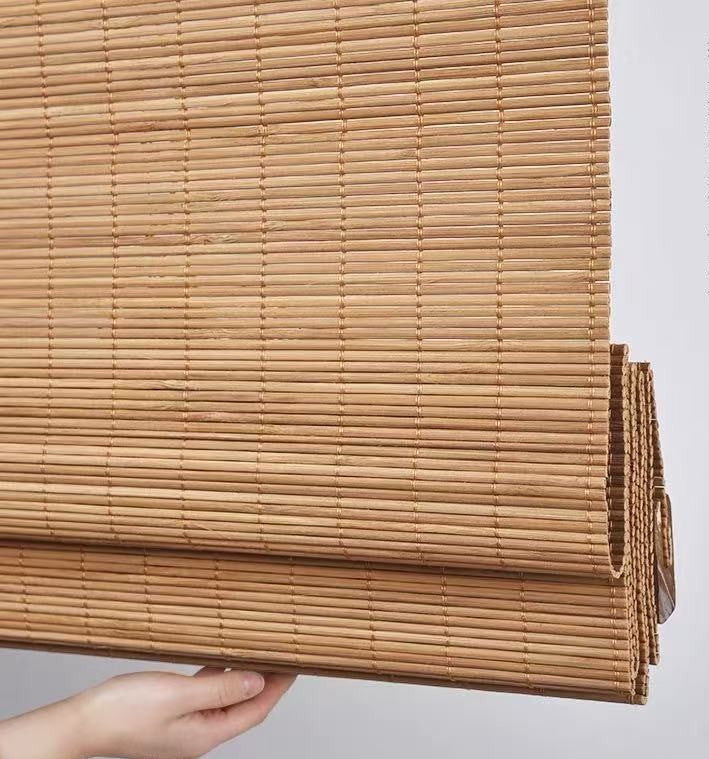 Detail view of the cordless lift system for custom bamboo shades.