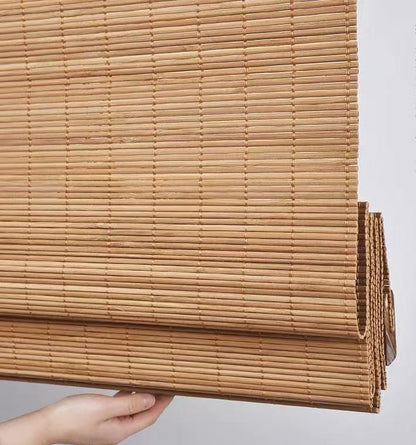 Detail view of the cordless lift system for custom bamboo shades.