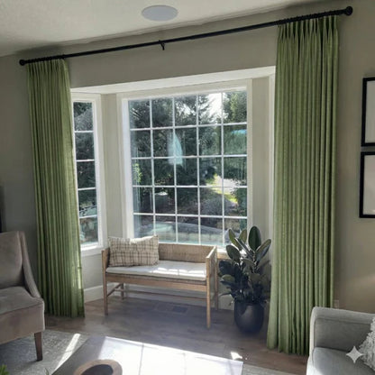 Classic Green pinch pleat linen curtains with durable custom tailoring