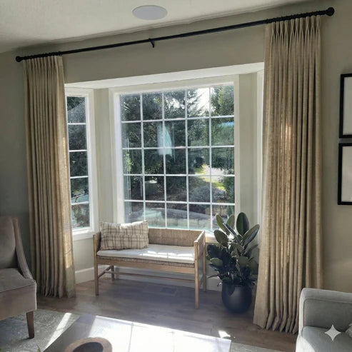 Soft Khaki Yellow pinch pleat linen curtains for a sun-drenched look