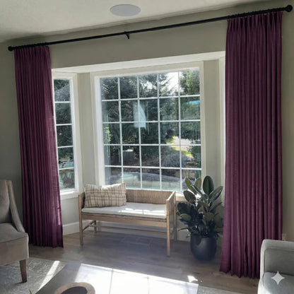 Rich Plum pinch pleat linen curtains for a luxurious custom window look