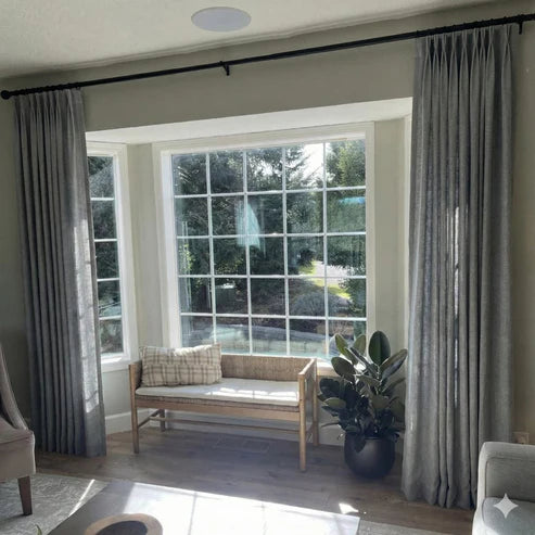 Heavyweight Dark Gray linen blackout curtains for maximum privacy
