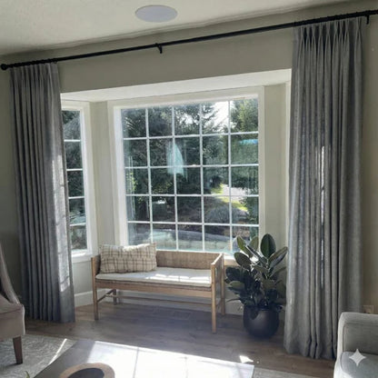 Heavyweight Dark Gray linen blackout curtains for maximum privacy