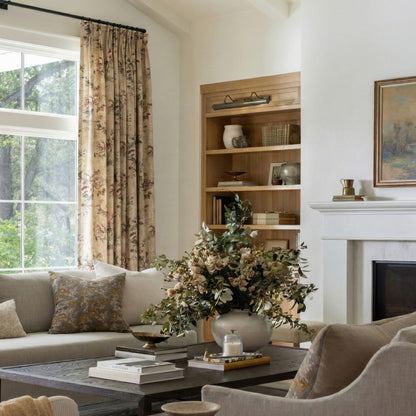 English Rose & Peony Floral Linen Curtains - Custom Romantic Botanical Drapes