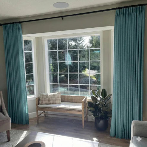 Deep Everglade Teal linen blackout curtains for a moody custom bedroom